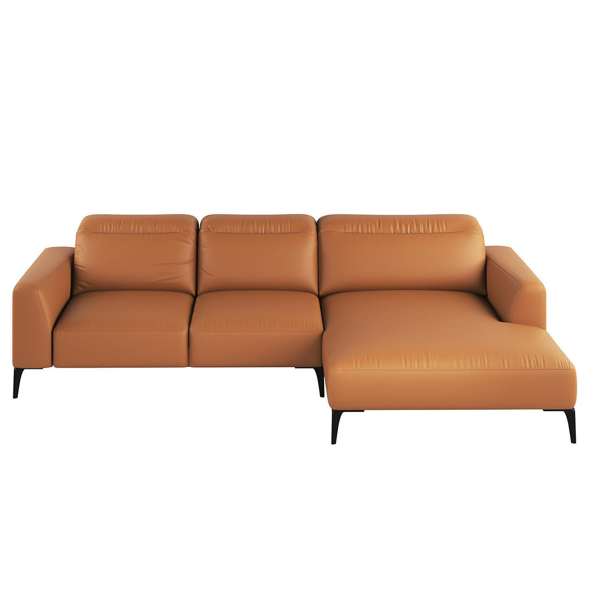 ECKSOFA mit Longchair - Cognac/Schwarz, Leder/Metall (265/180cm) - home24