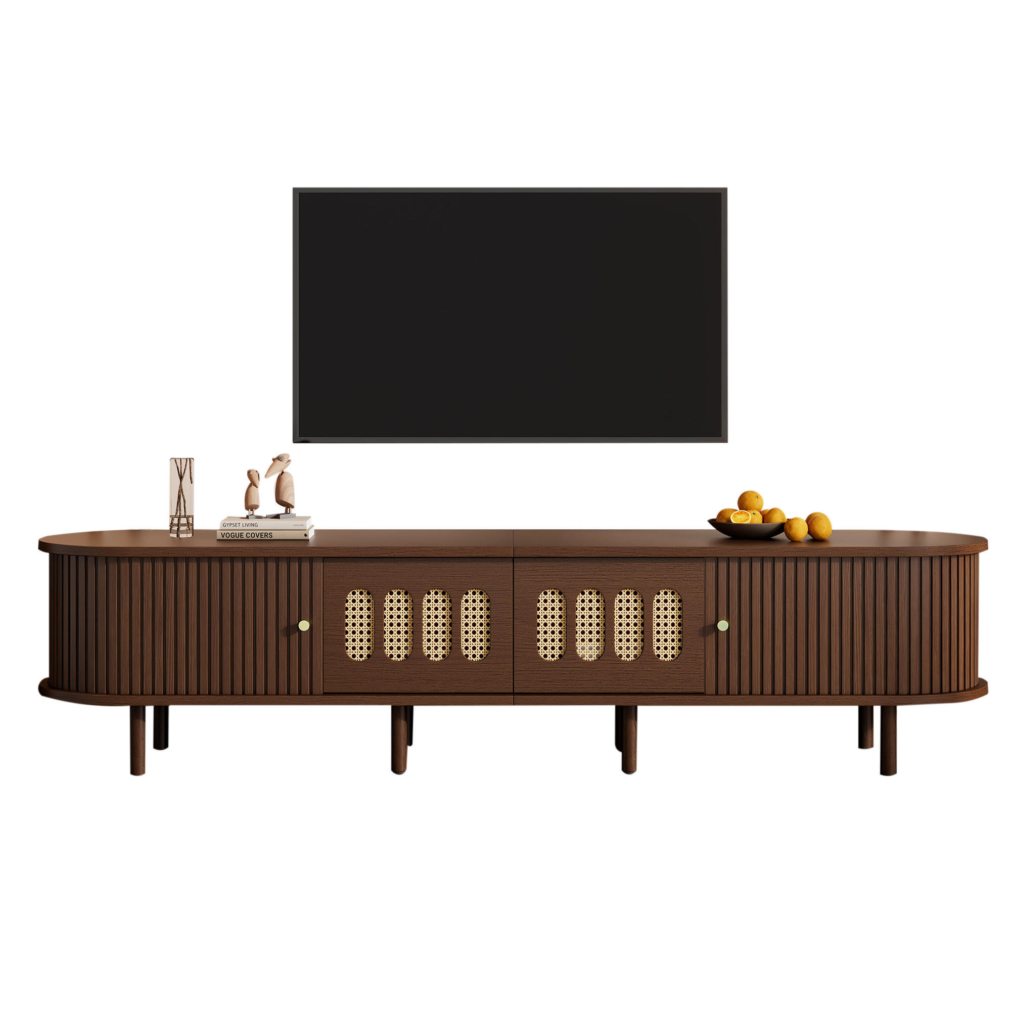 TV-SCHRANK 180cm Nussbaum Rattan 2 Schubladen Lowboard - Walnussfarben, Holzwerkstoff (180/40/40cm) - FLIEKS