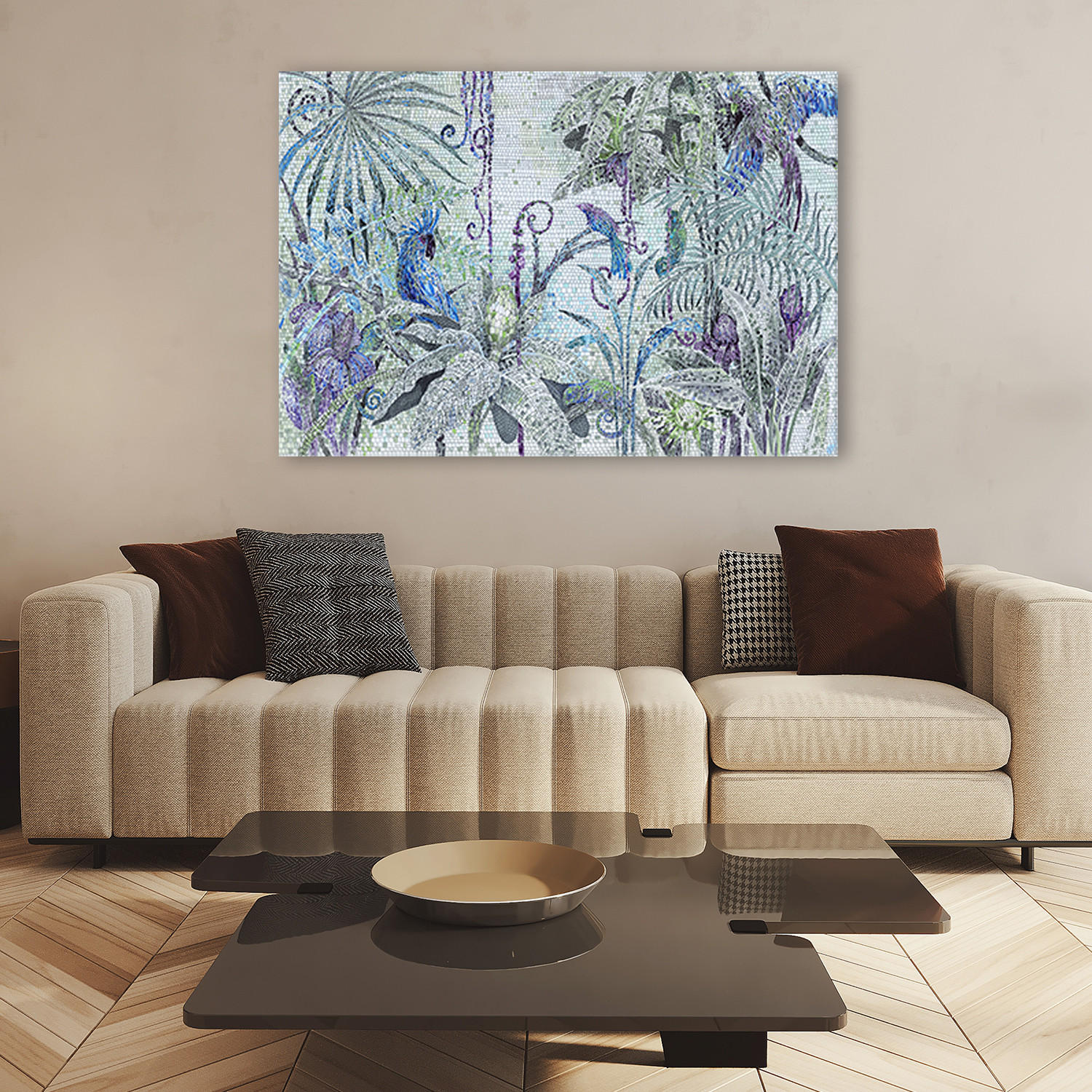 WANDBILD mosaik dschungel - Blau, Textil (60/40cm) - Feeby