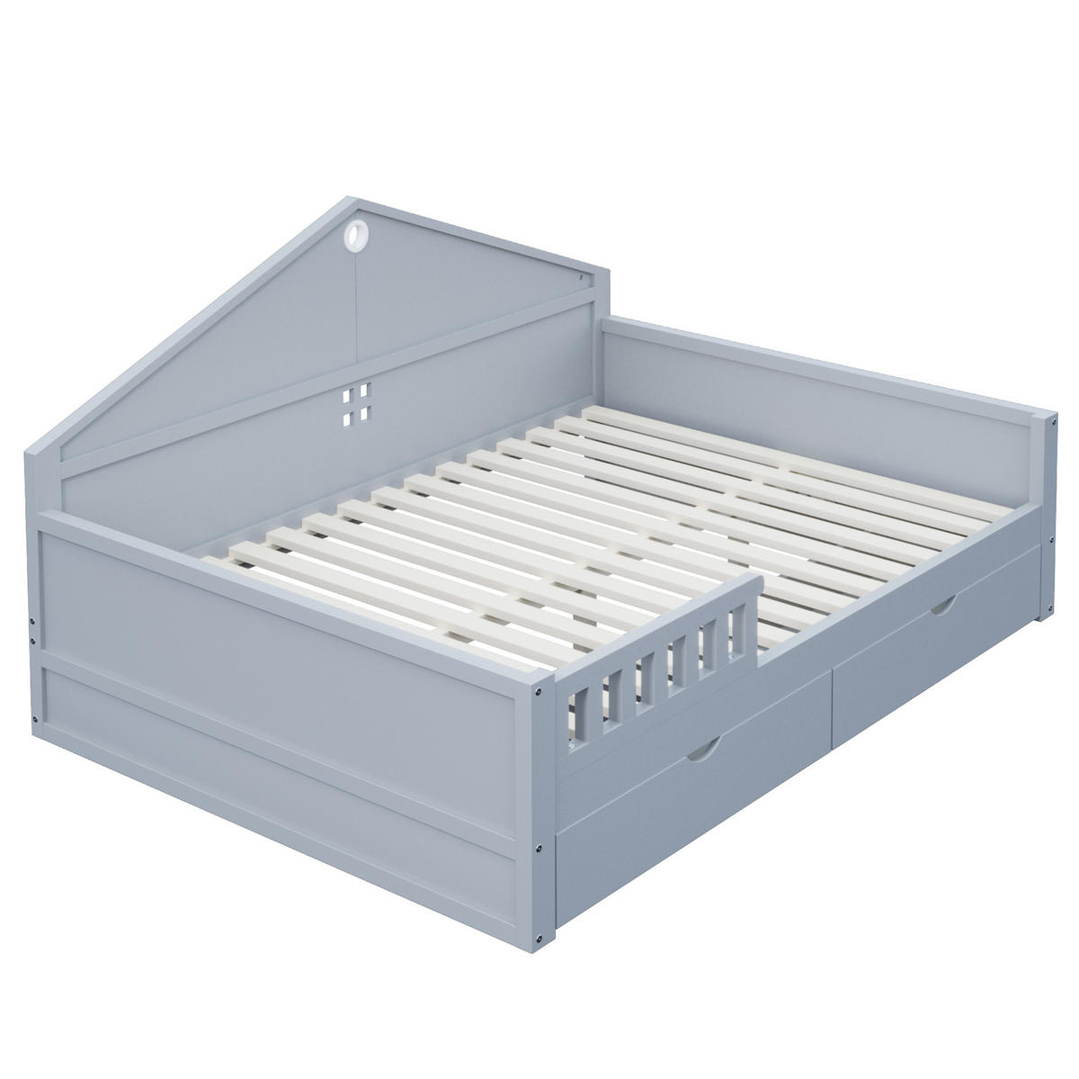 BETT mit LED-Beleuchtung und 2 Schubladen 140x200 cm Grau - Grau, Holzwerkstoff (140/200cm) - Beauniv