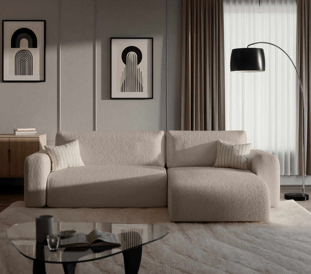 ECKSOFA TALW L mit Schlaffunktion, Beige - Beige, Textil (294/185cm) - Fedve