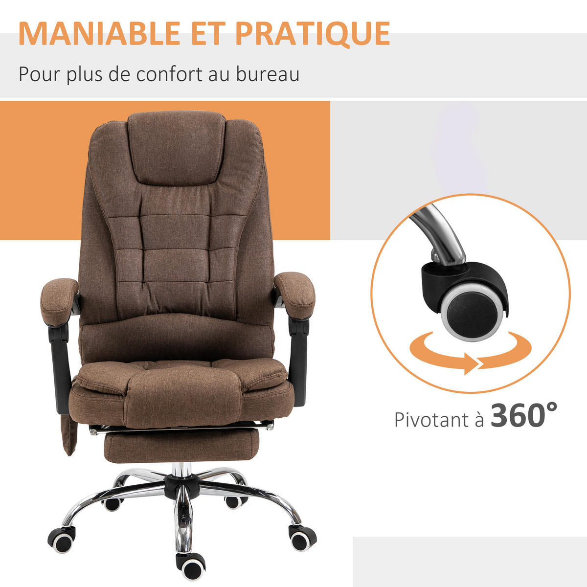 CHEFSESSEL DE-11824 Massage & Heizung Grau - Braun, Textil (70/119/65cm) - ComfortXL
