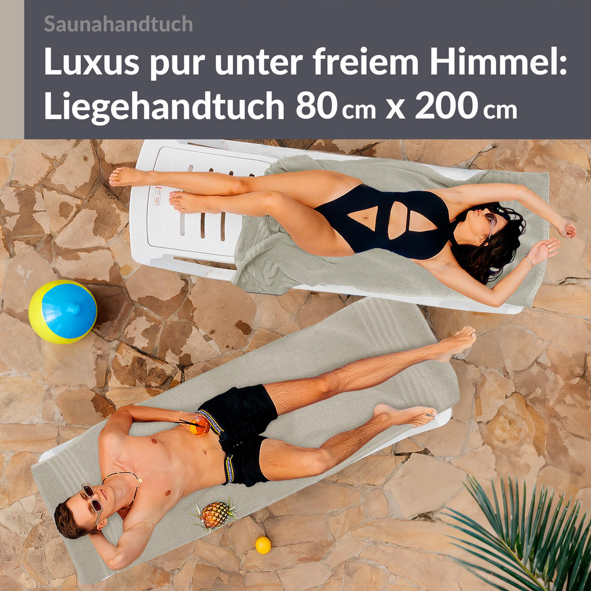 SAUNATUCH 80x200 cm 2er Set London Kiesel Grau - Sandfarben, Textil (80/200cm) - Lashuma