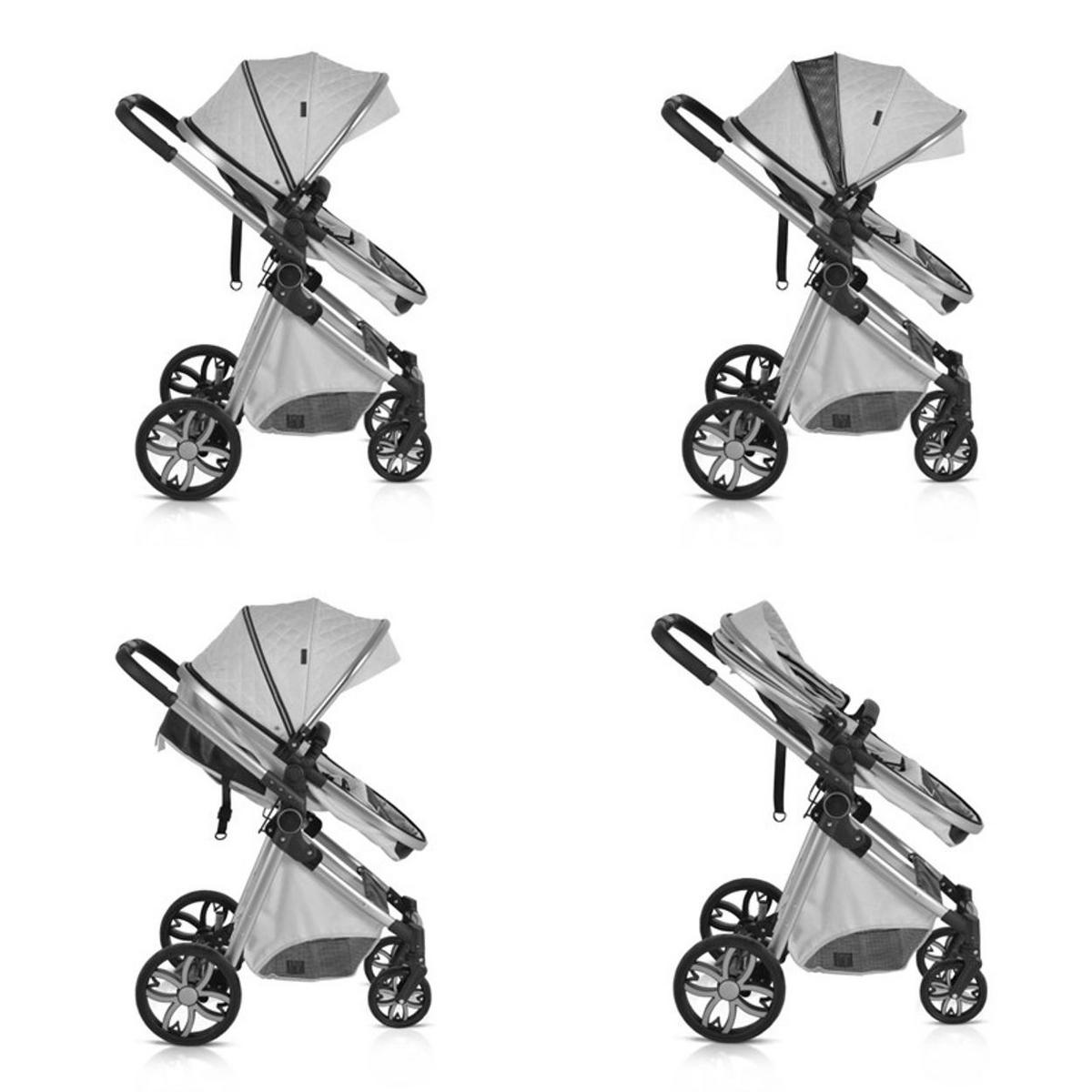 KINDERWAGEN Alma hellgrau Sportsitz Tragetasche umbaubar Wickeltasche Sitz umkehrbar - Hellgrau, Metall (90/60/120cm) - Moni