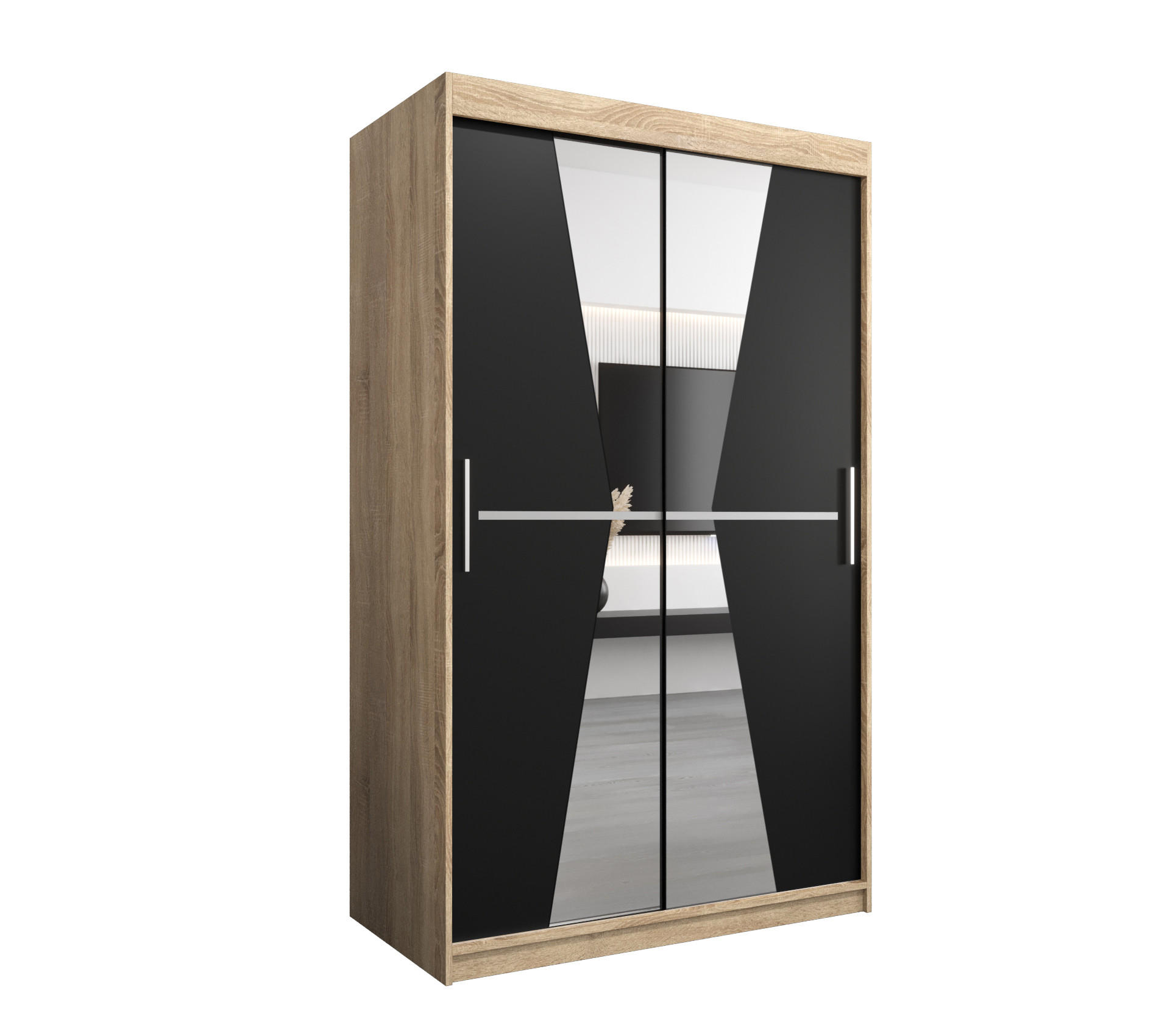 SCHWEBETÜRENSCHRANK 200/120/62 2-türig - Silberfarben/Schwarz, Holz/Kunststoff (120/200/62cm) - Abiks Möbel