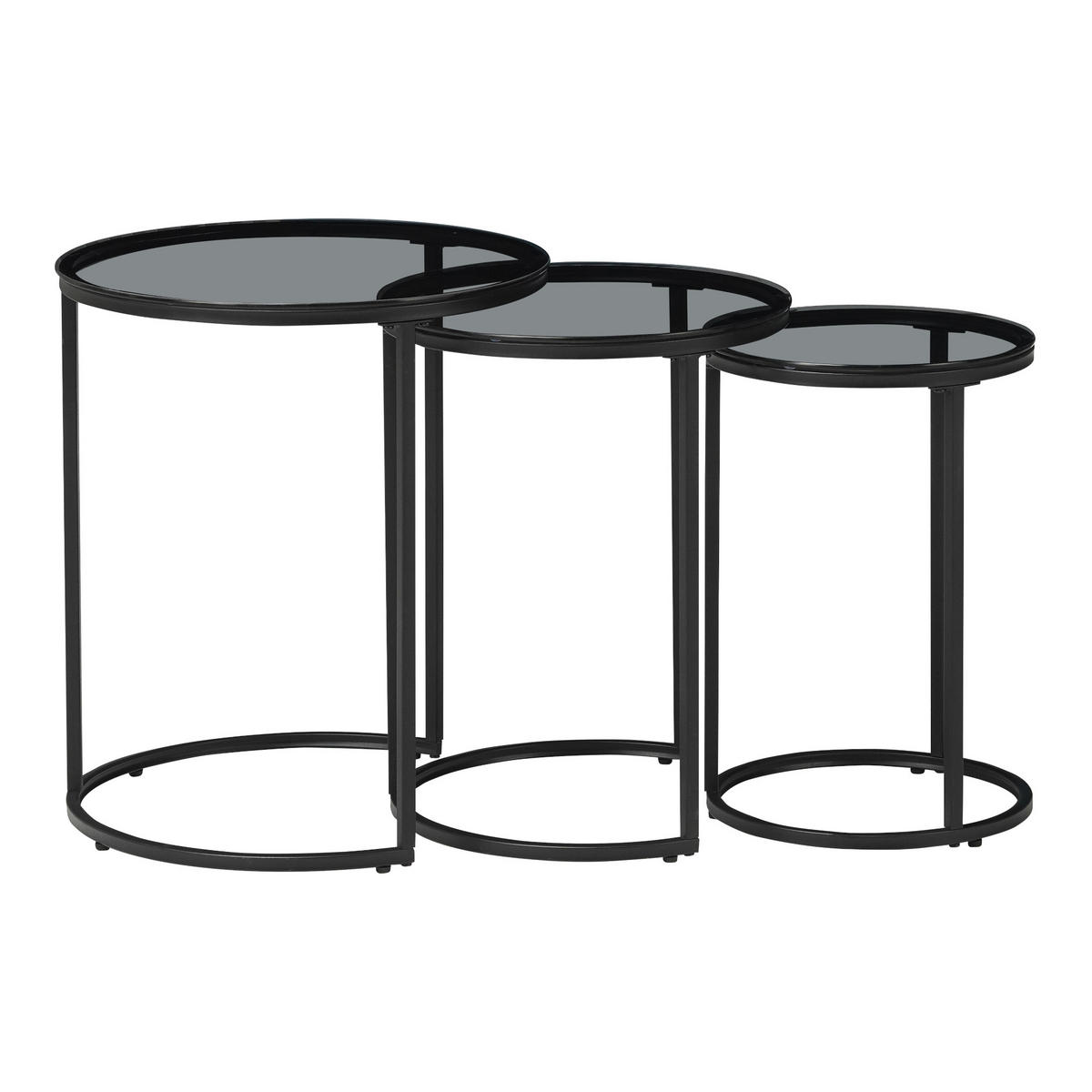 SATZTISCH Kyyjärvi im 3er Set - Grau, Glas (50/50/58cm) - [en.casa]