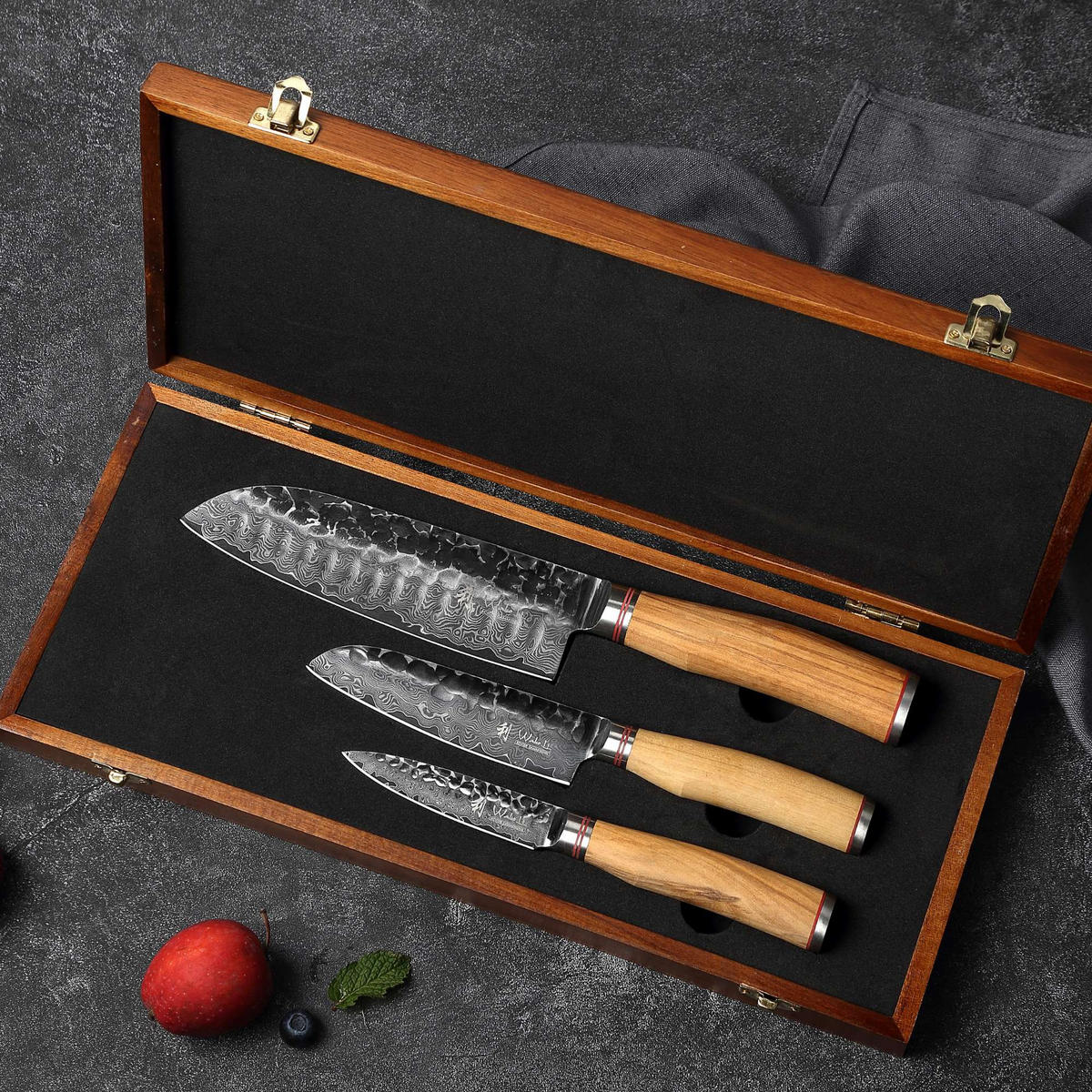 MESSERSET 3-tlg. 9–17,5 cm - Braun, Leder/Holz - Wakoli