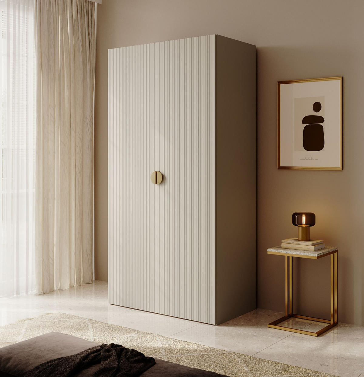 KLEIDERSCHRANK Moonir Greige 100 cm - Taupe/Goldfarben, Holzwerkstoff/Metall (100/200.5/57cm) - Selsey