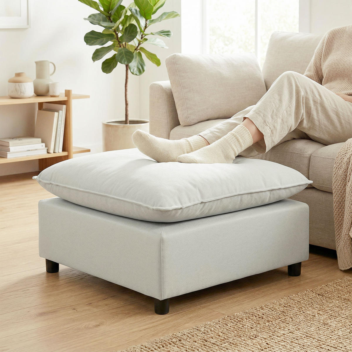 HOCKER DE-16457 große quadratische Sitzfläche Grau - Grau, Holzwerkstoff (75/40/75cm) - ComfortXL