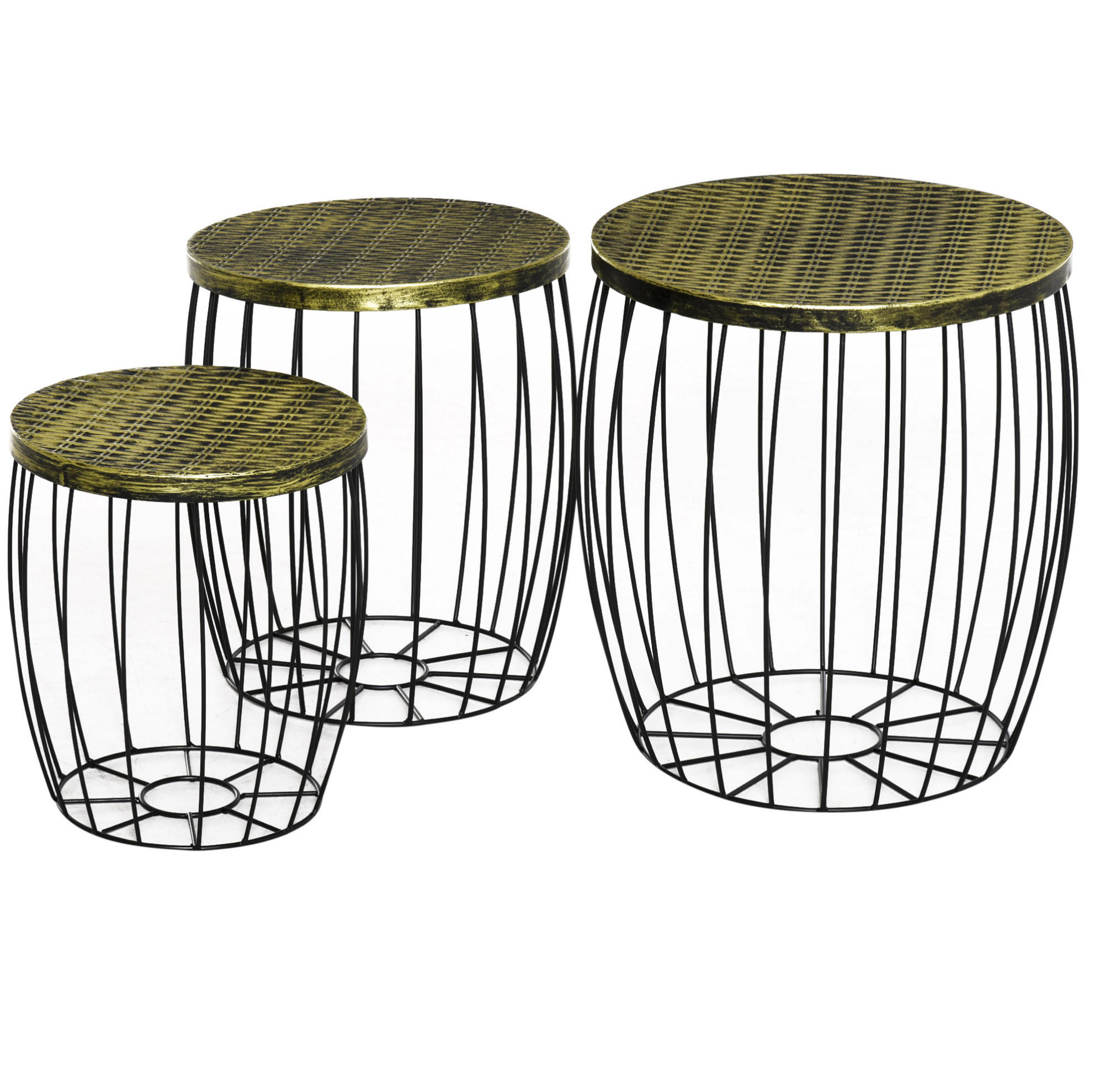 BEISTELLTISCH-SET aus Metall Ø38x41 / Ø31x35 / Ø26,5x30 cm Schwarz stapelbar mit Stauraum - Schwarz, Metall (38/38/41cm) - Modfu