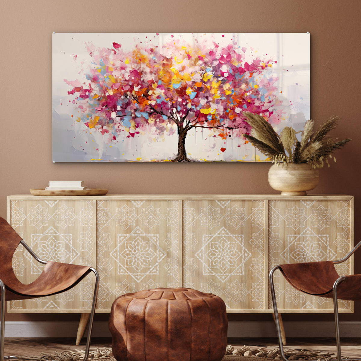 OBRAZ NA AKRYLOVOM SKLE Akvarel - Strom - Umenie - Abstraktné 120x60 cm - viacfarebná, sklo (120/60cm) - MuchoWow