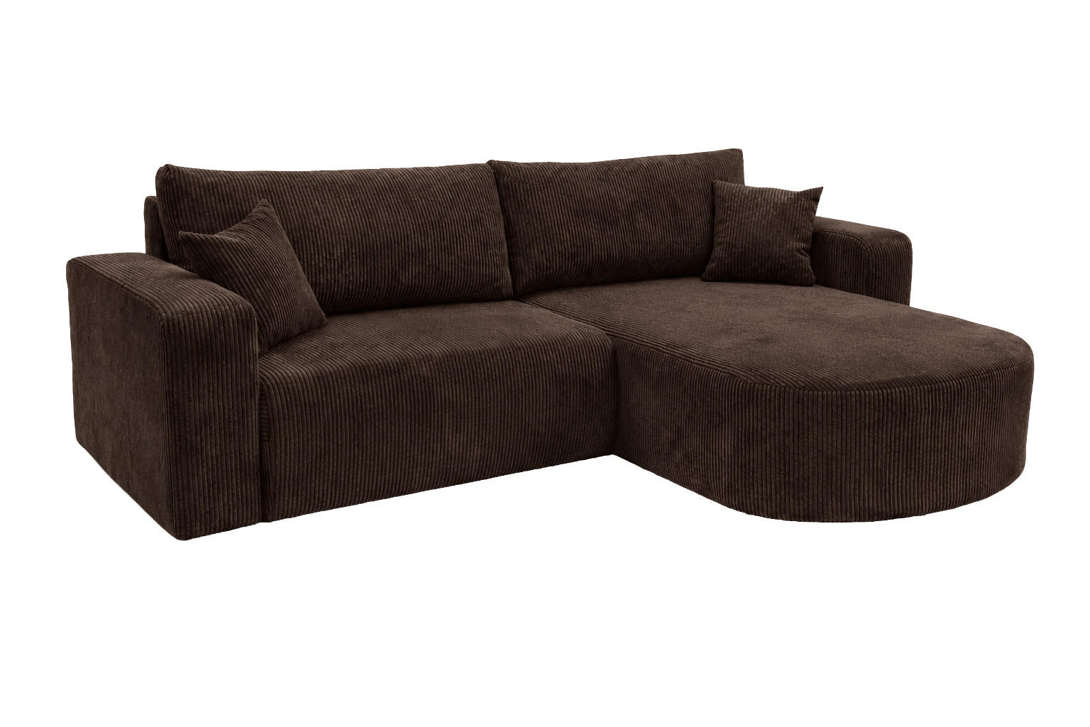 ECKSOFA Mit Schlaffunktion, Cordstoff Poso, Braun, Rechts, ROUND ONE - Braun, Holz (244/175cm) - Kaiser Möbel