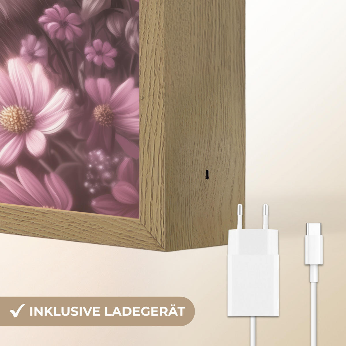 NÁSTĚNNÁ LAMPA S AKUMULÁTOREM Koťátko - Květiny - Motýli - Fialová 30x40 cm - starorůžová, kompozitní dřevo (30/40/8cm) - OnlyWow