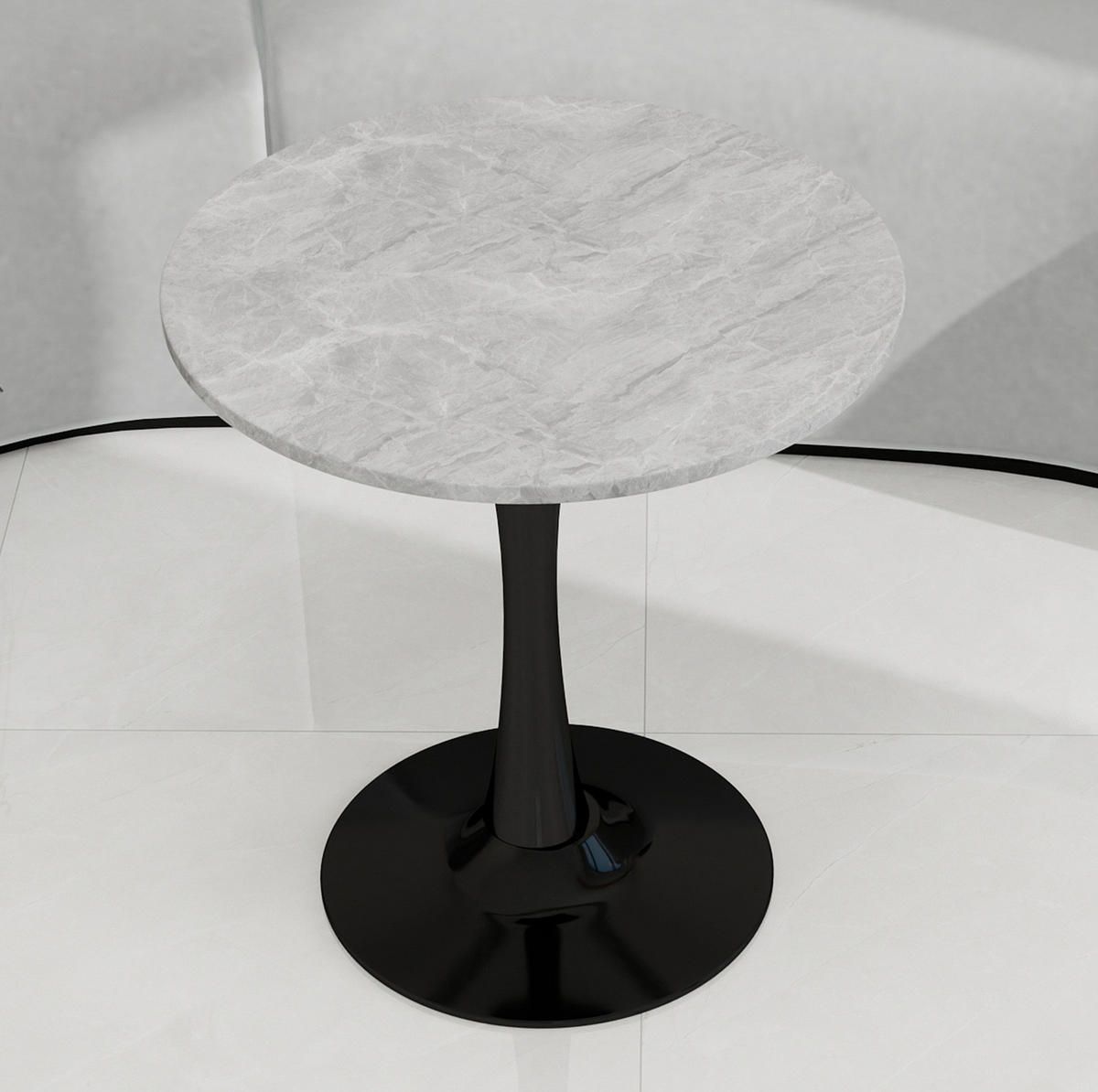 KONFERENČNÍ stolek 70/70/70 cm černo-šedý z umělého mramoru v moderním kulatém provedení - šedá, kámen (70/70/72cm) - OKWISH