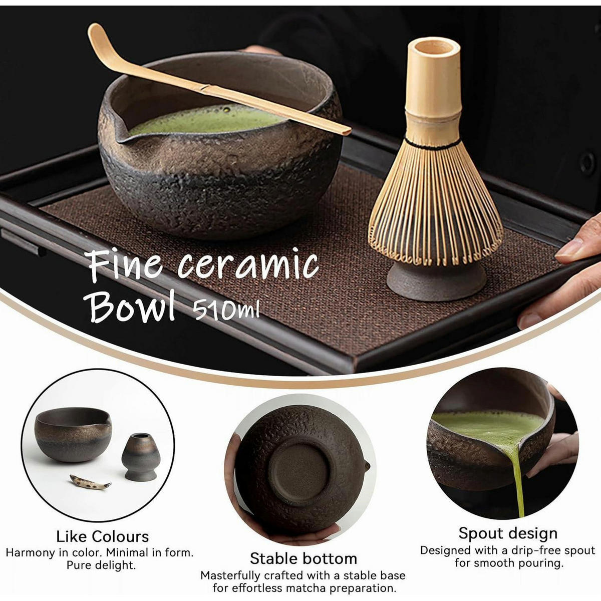 MATCHA Set 8-teilig Keramik und Bambus - Braun, Keramik (13.8/7/18cm)