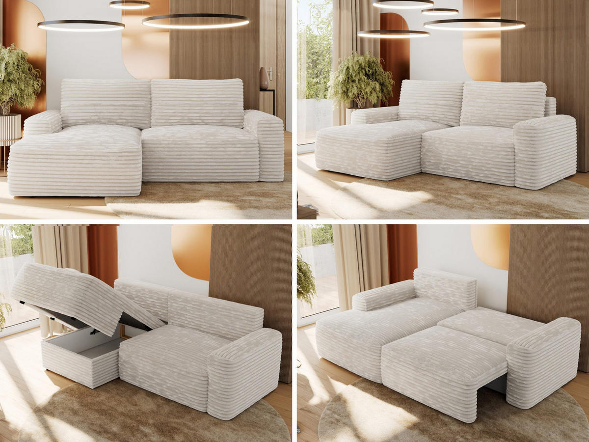 ECKSOFA BELLUNO L Creme Cord - Links - Creme/Schwarz, Textil (144/233cm) - MKS