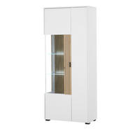 VITRINE weiß matt, Eiche 75 x 180 cm, Vitrinenschrank 10 Fächer und Soft-Close-Funktion - Eichefarben/Schwarz, Glas/Holzwerkstoff (75/180/38cm) - Furn.Design
