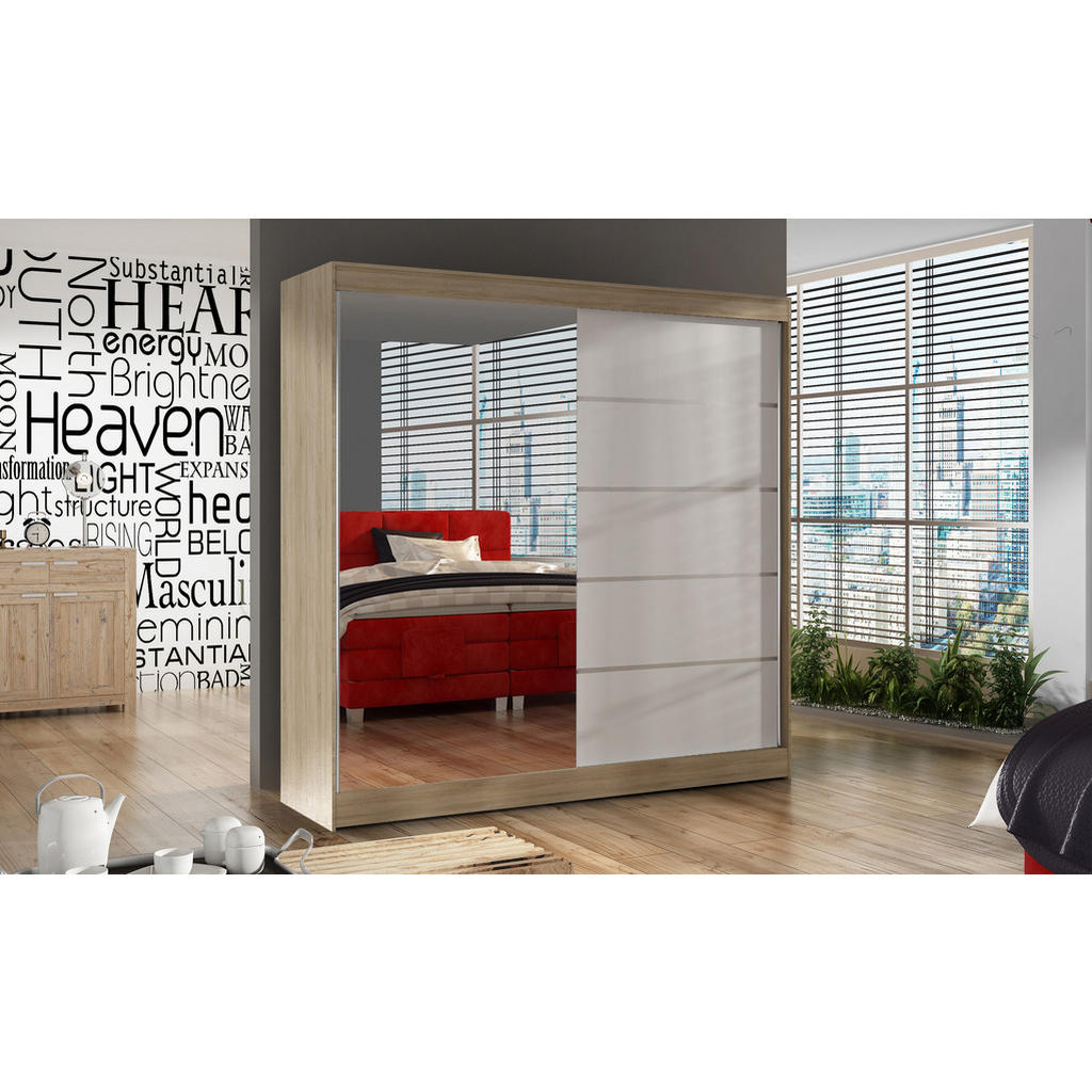 Thumbnail - Sofnet Schwebetürenschrank, Beige, Weiß, Holzwerkstoff, Rechteckig, 200x215x58 cm, Schlafzimmer, Kleiderschränke, Schweb...