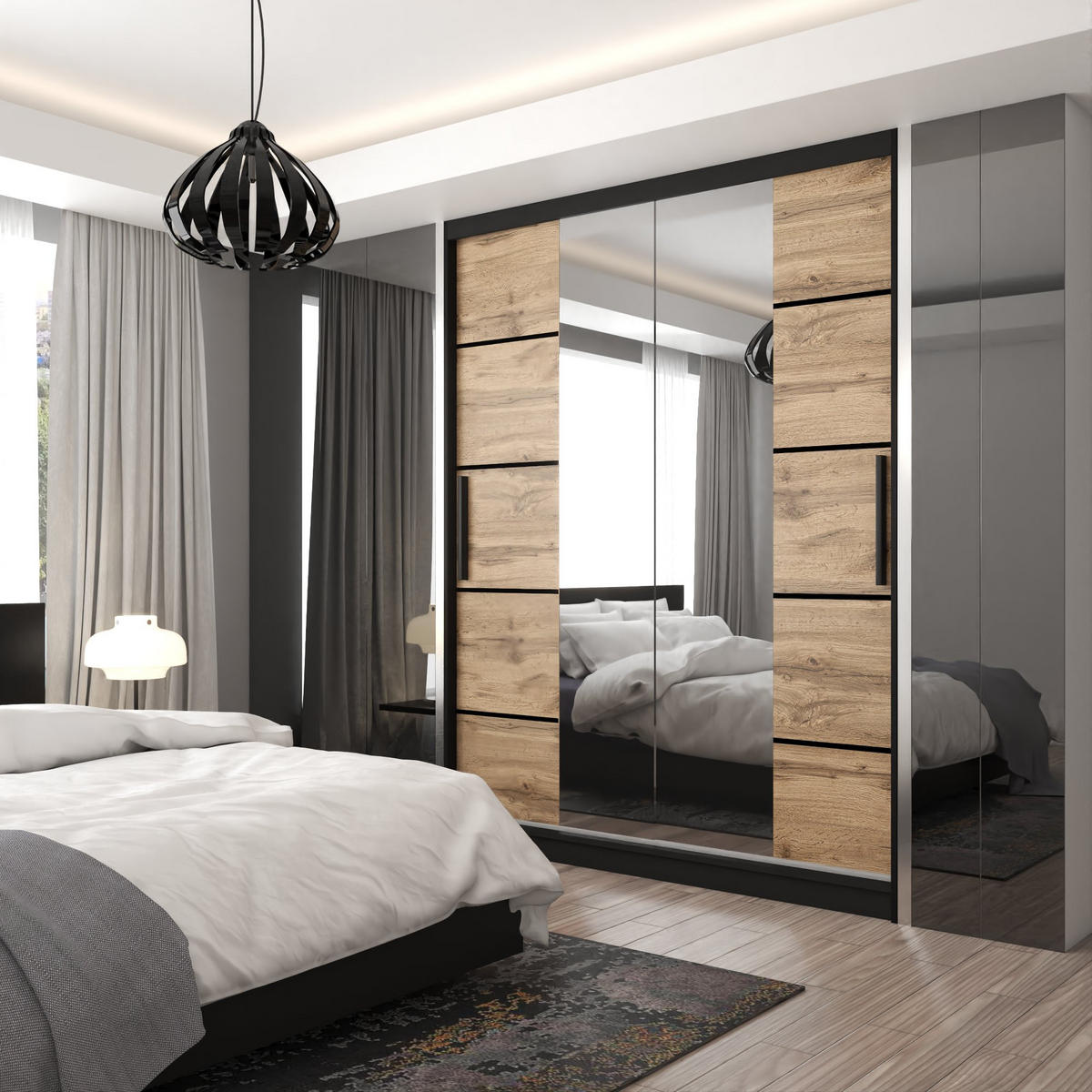 SCHWEBETÜRENSCHRANK Verona ME, Schwarz/Goldbraun Matt, 158 cm, mit Spiegel - Braun, Holz (158/216/60cm) - B BELINI GROUP