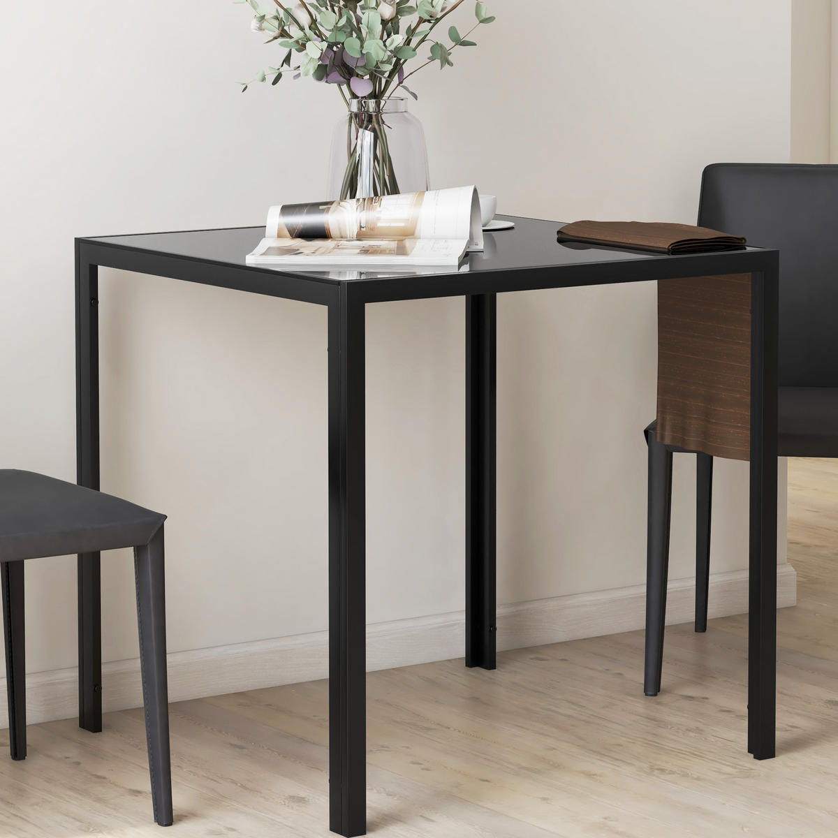 ESSTISCH DE-16520 4 Personen, gehärtete Glasplatte Schwarz - Schwarz, Glas (75/75/75cm) - ComfortXL