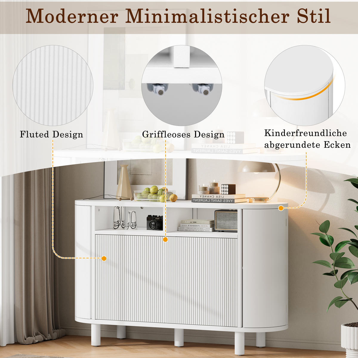 SIDEBOARD 120/38/77 cm in Weiß mit 2 Türen & offenem Fach - Weiß, Holzwerkstoff (120/77/38cm) - BEAOK