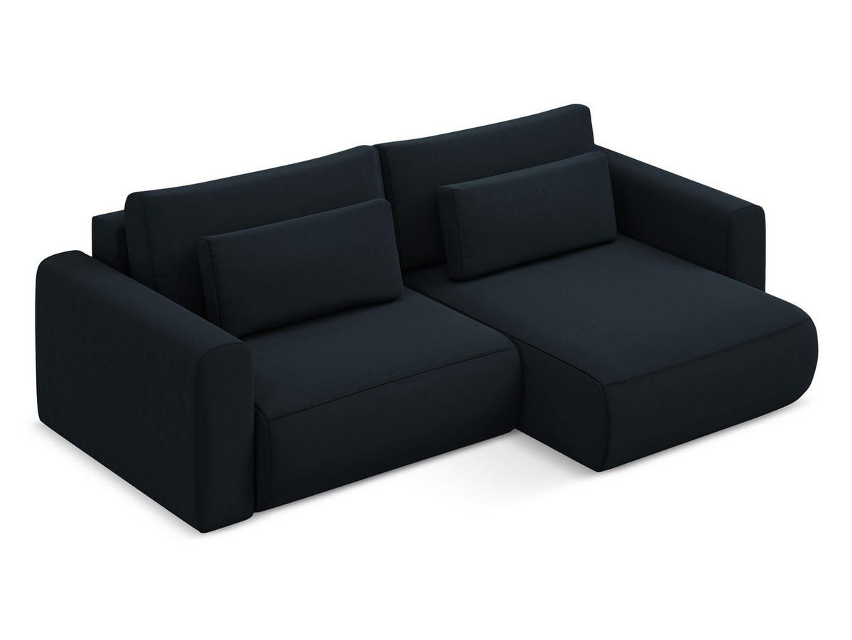 ECKSOFA mit Schlaffunktion Samt Stoff Blau - Blau/Schwarz, Kunststoff/Textil (240/149cm) - Makamii
