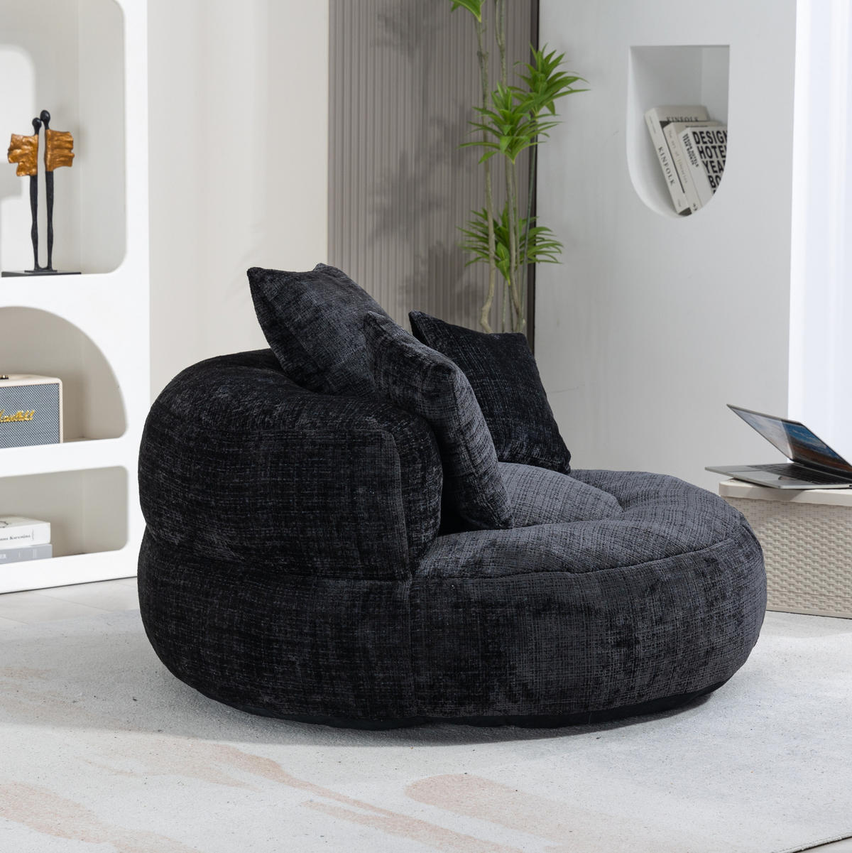 SITZSACK mit Armlehnen 108 x 108 x 52 cm Chenille Black - Schwarz, Kunststoff (108/52/108cm) - Beauniv