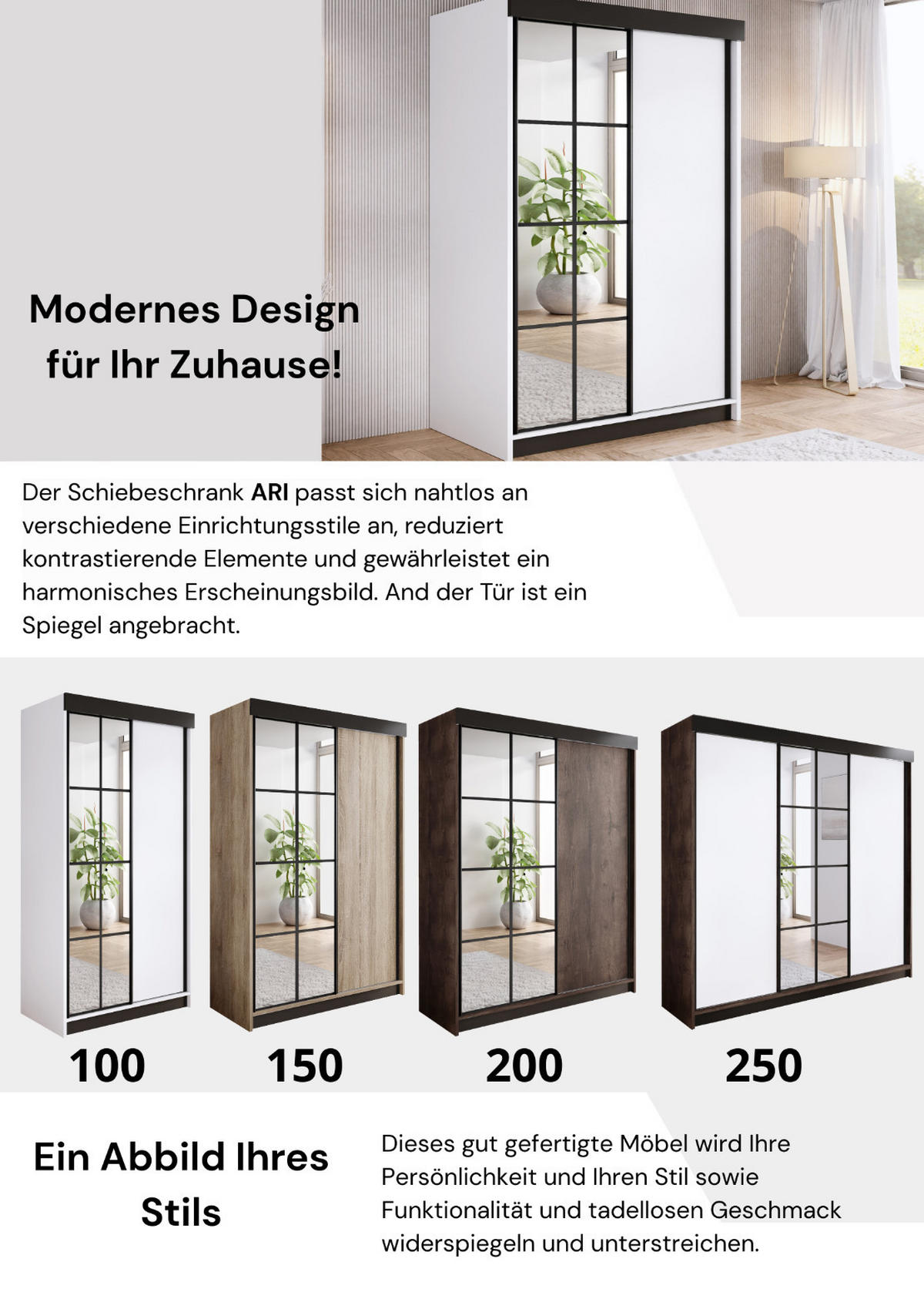SCHIEBETÜRENSCHRANK ARI 2 mit Spiegel 150 - Weiß - Weiß, Holzwerkstoff (150/200/62cm) - Kier Furniture