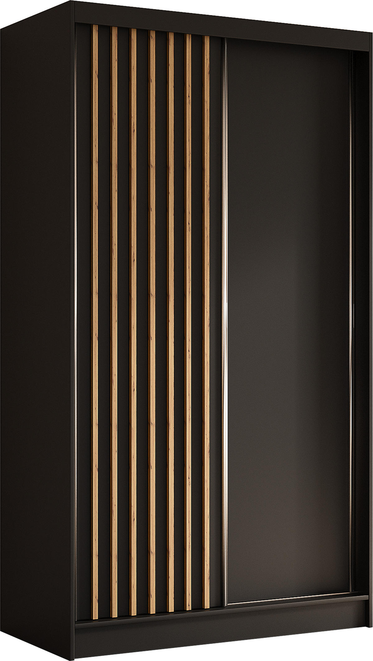 SCHWEBETÜRENSCHRANK Cabinio Schwarz Eiche Artisan 120/216/61 cm – Modern, mit Lamellen - Walnussfarben/Schwarz, Holzwerkstoff/Kunststoff (120/216.1/61cm) - AX Living