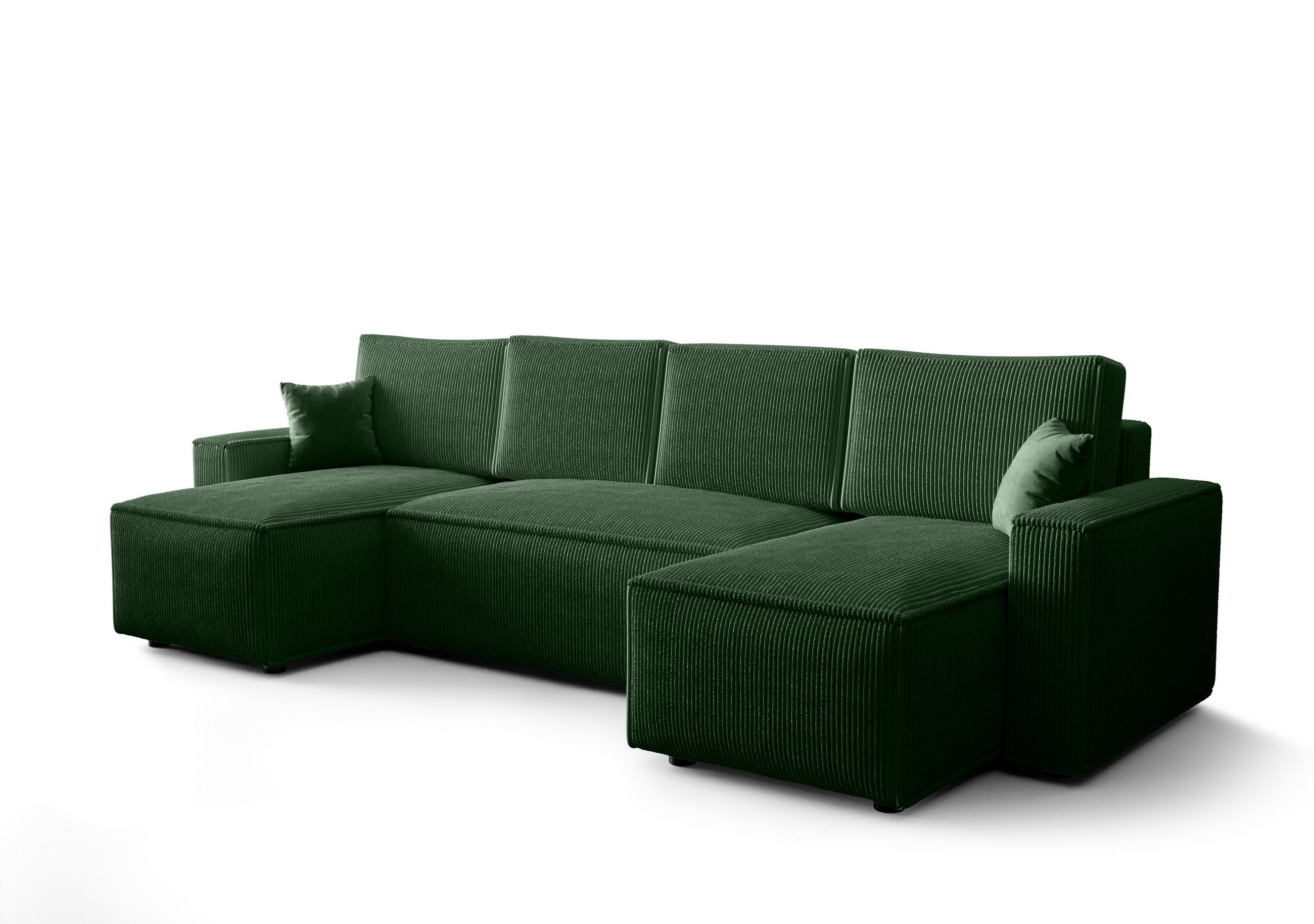 WOHNLANDSCHAFT U AMBRO Poso 14 mit Schlaffunktion U-Form, Sofa mit Stauraum - Grün, Textil (300/85/143cm) - Bedante