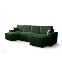 WOHNLANDSCHAFT U AMBRO Poso 14 mit Schlaffunktion U-Form, Sofa mit Stauraum - Grün, Textil (300/85/143cm) - Bedante