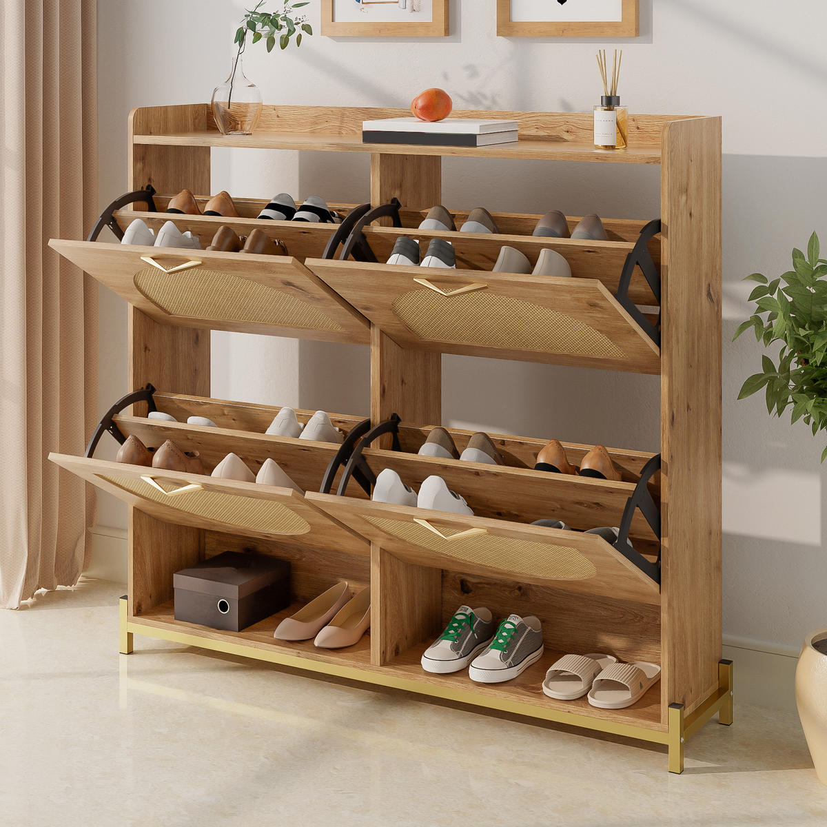 SCHUHSCHRANK 108,5/24/100 cm mit 4 Türen in Holzfarbe, platzsparend - Naturfarben, Holzwerkstoff (108.5/100/24cm) - BEAOK
