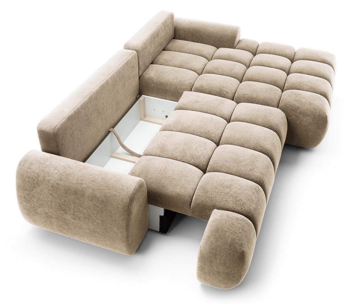 ECKSOFA 280 cm Valerio mit Bettkasten, 280 cm, Rechts, Schlaffunktion, Beige - Beige, Holz (177/280cm) - Emporius