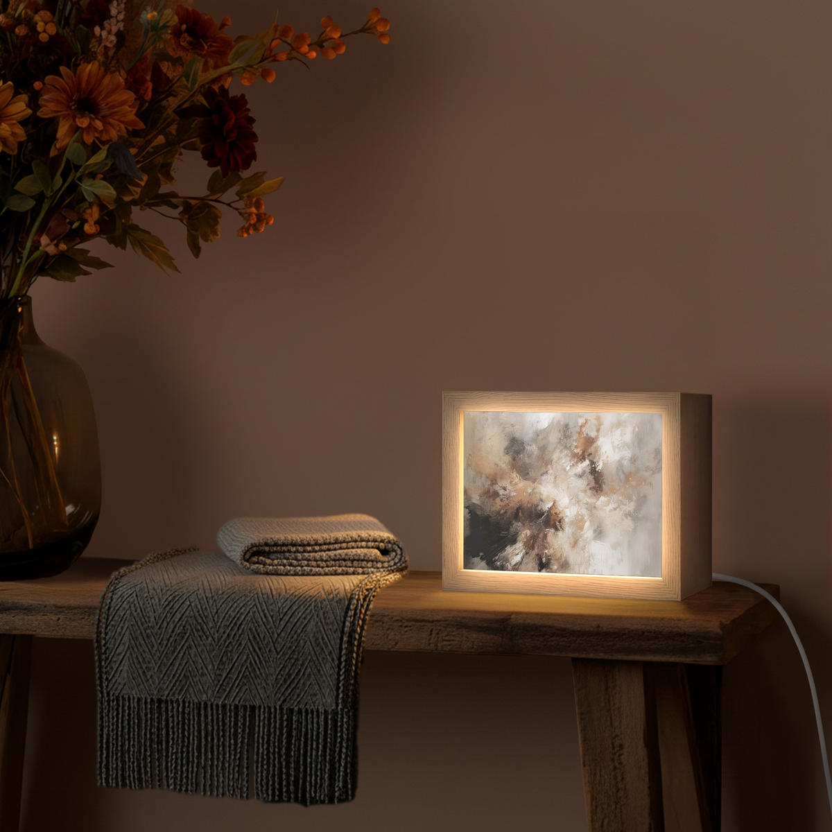 STOLNÁ LAMPA Farba - abstraktná - béžová - umenie 20x15 cm - farba jablone, kompozitné drevo (8/20/15cm) - OnlyWow