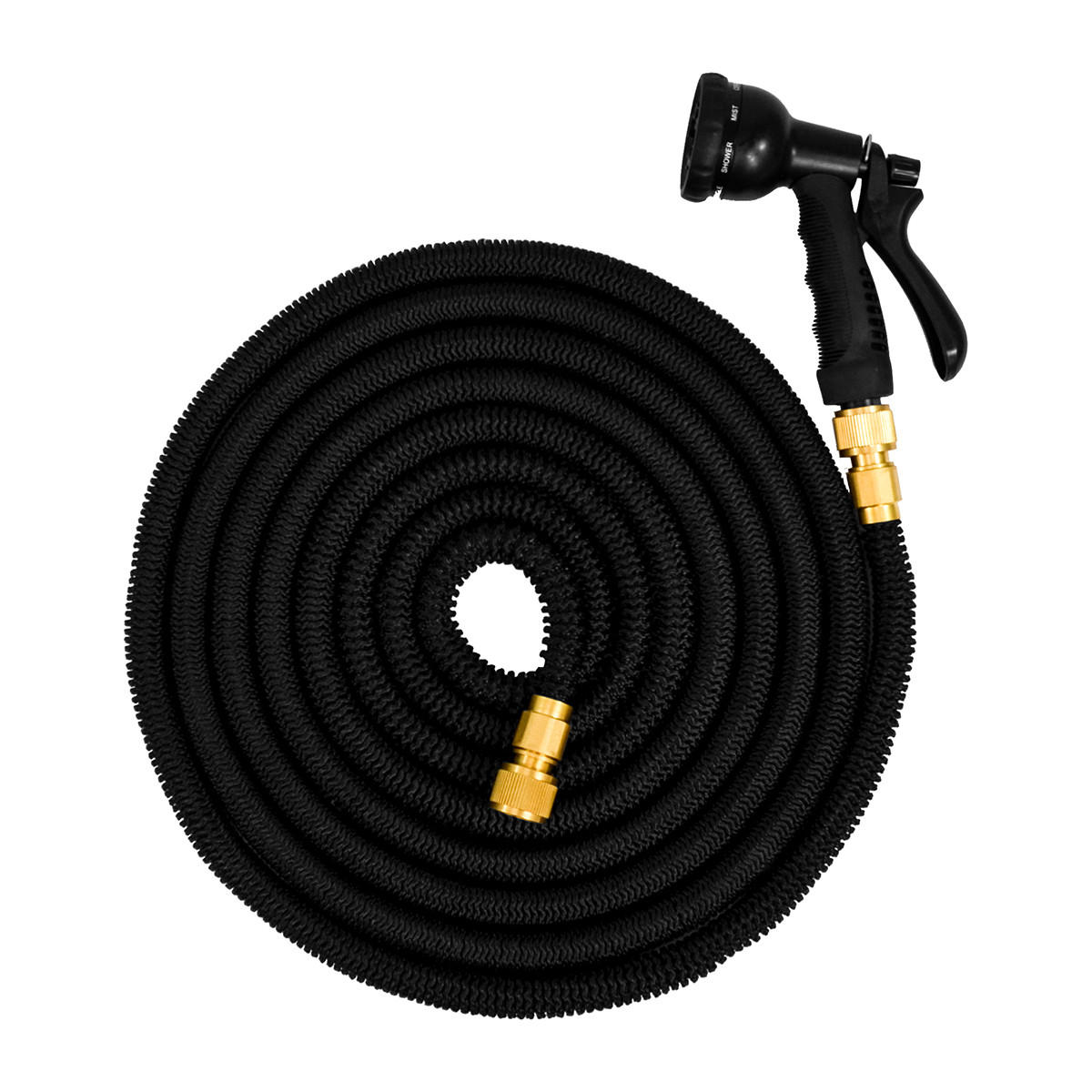 FLEX-GARTENSCHLAUCH 15m inkl. 7fach Multifunktions-Sprühkopf - Schwarz, Kunststoff (1500cm) - eyepower
