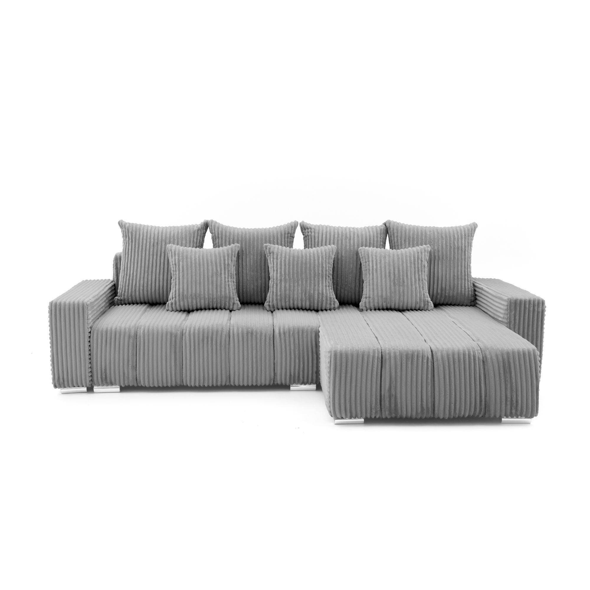 ECKSOFA PIANO L Rechts mit Schlaffunktion 137x234 Cord Grau - Silberfarben/Grau, Holz/Textil (178/278cm) - Muffo