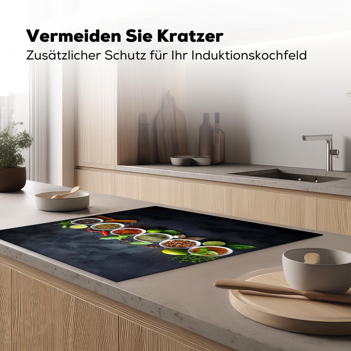 HERDABDECKPLATTE Kräuter - Gewürze - Konkrete Optik - Stilleben Induktionsmatte 78x78 cm - Multicolor, Kunststoff (78/78/0.2cm) - MuchoWow
