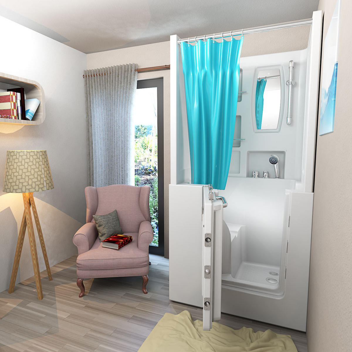 DUSCHE mit Sitzwanne und Tür S02D-C-L - Weiß, Glas/Kunststoff (100/78/205cm) - AcquaVapore by Sandra Jentho