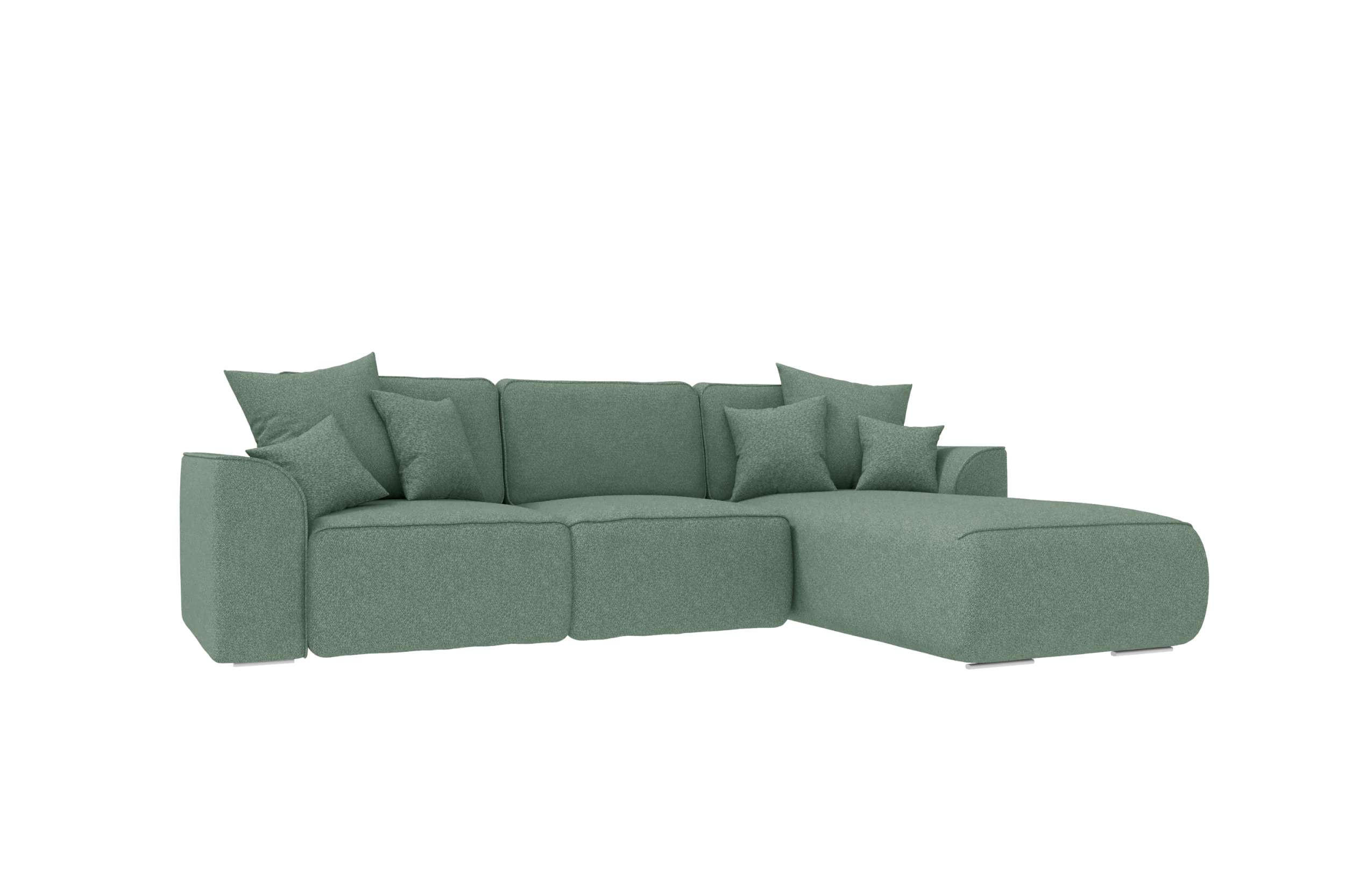 ECKSOFA GUSTO Strukturstoff Salbeigrün Rechts inkl. Schlaffunktion - Chromfarben/Salbeigrün, Kunststoff/Textil (295/194cm) - 99rooms