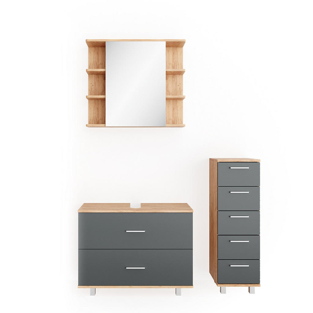 SET MOBILIER BAIE Ilias, antracit/Stejar auriu, 3 piese