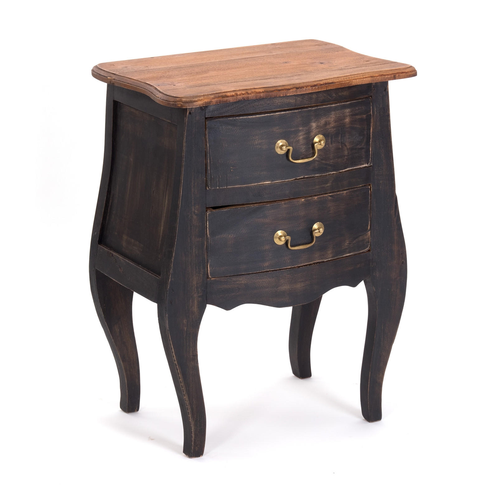 BEISTELLKOMMODE LOUIS Mahagoni Massivholz, mit 2 Schubladen 04 schwarz-natur - Graubraun, Holz (35/48/64cm) - DESIGN DELIGHTS