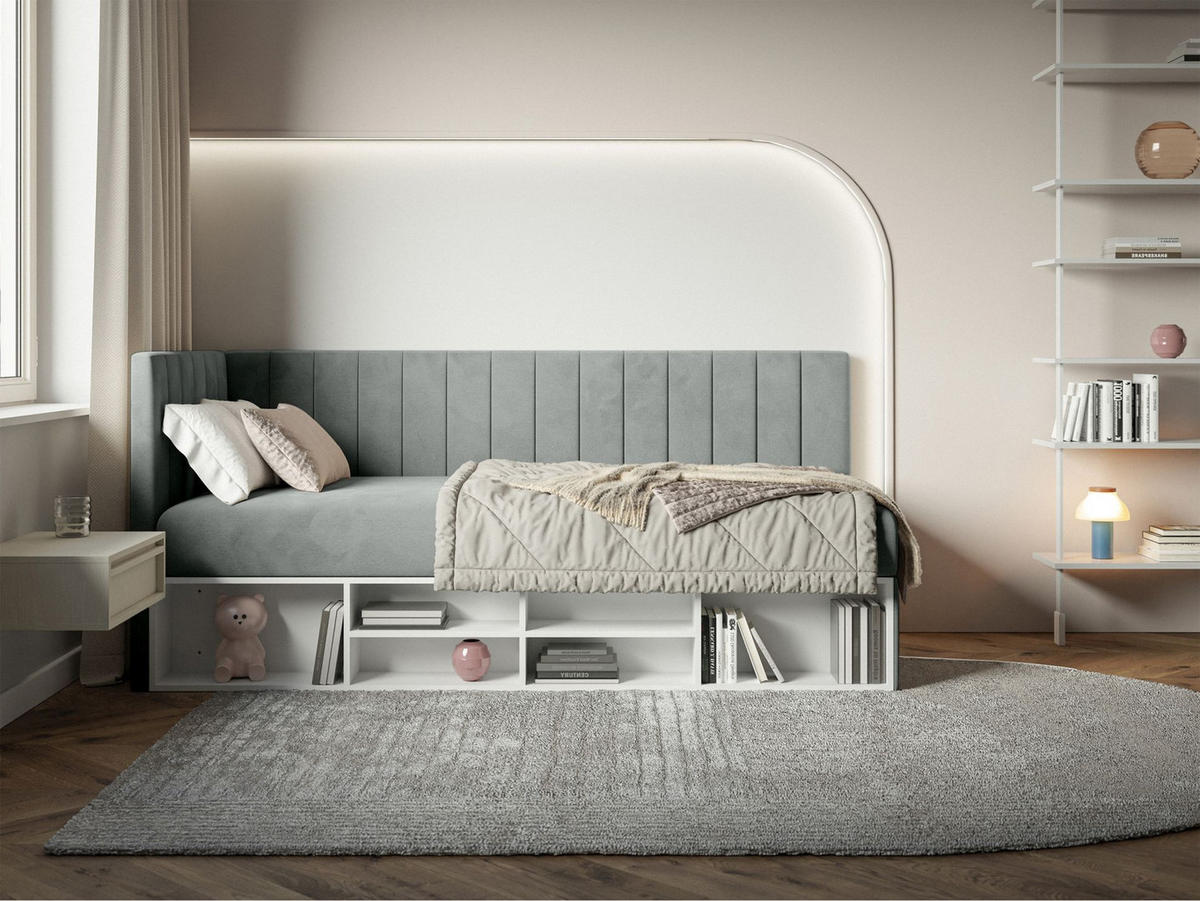 JUGENDBETT Ventrio Grau Easy-Clean-Samtbezug 90x200 cm - Grau, Holz/Textil (90/200cm) - Selsey