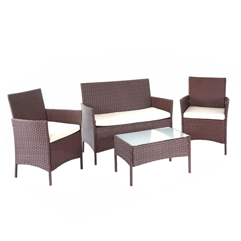 MCW POLY-RATTAN SADA Hnědá, krémově bílá