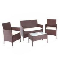 POLY-RATTAN GARNITUR Braun, Cremeweiß - Braun/Weiß, Kunststoff - MCW