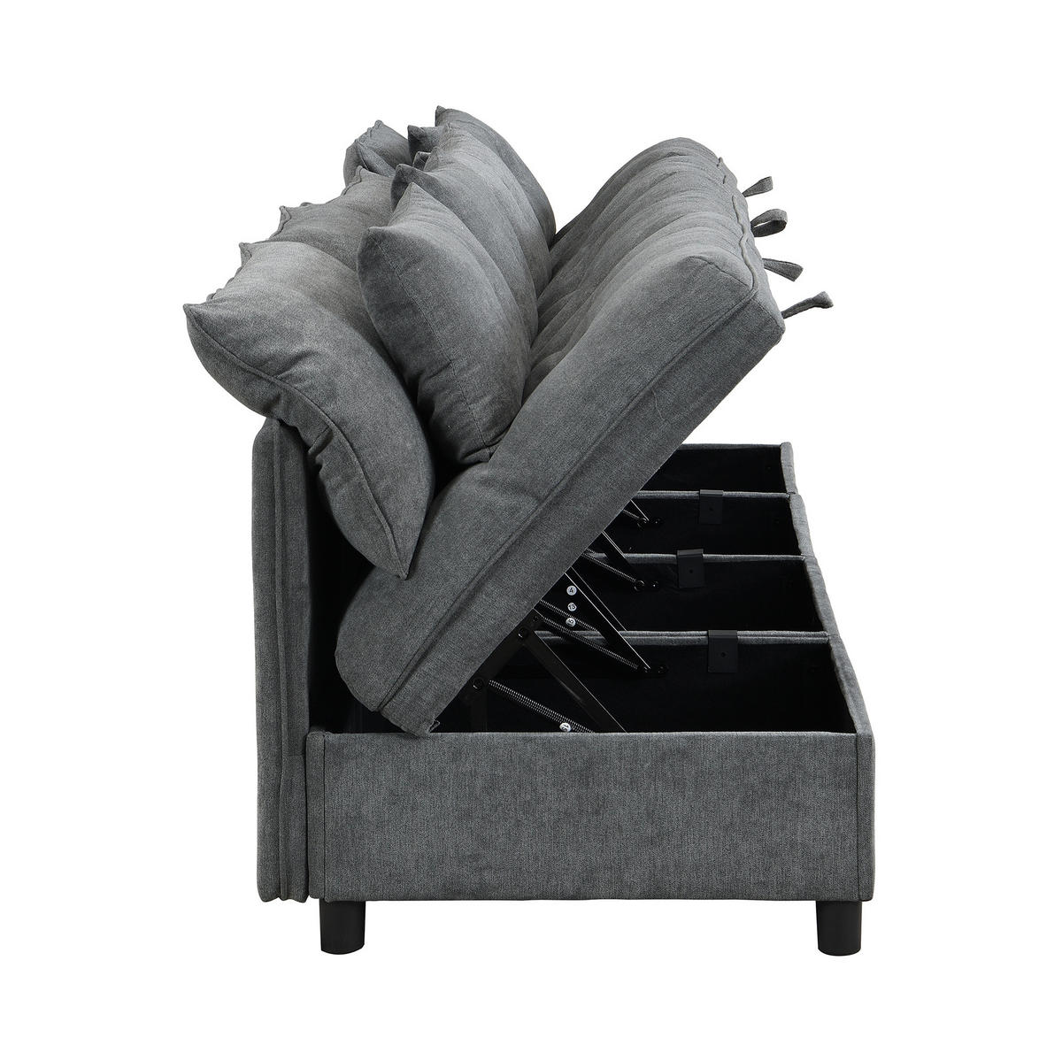 MODULÁRNA pohovka s poťahom chenille, 4-miestna, antique gray, s úložným priestorom a lôžkom,274/76/87 cm - tmavosivá, plast (274/87/76cm) - BEAOK