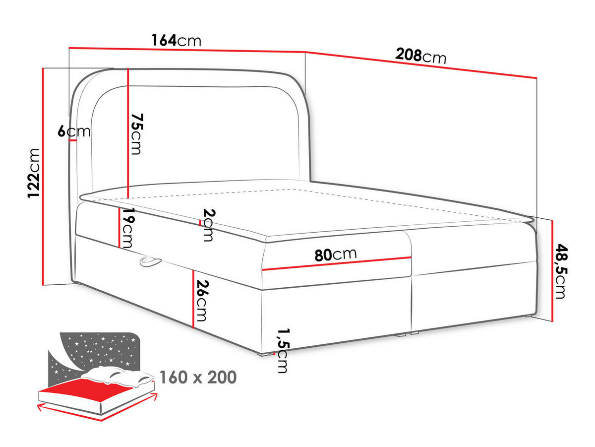 BOXBETT Bonito - Schwarz/Mintgrün, Holz/Holzwerkstoff (160/200cm) - MIRJAN24