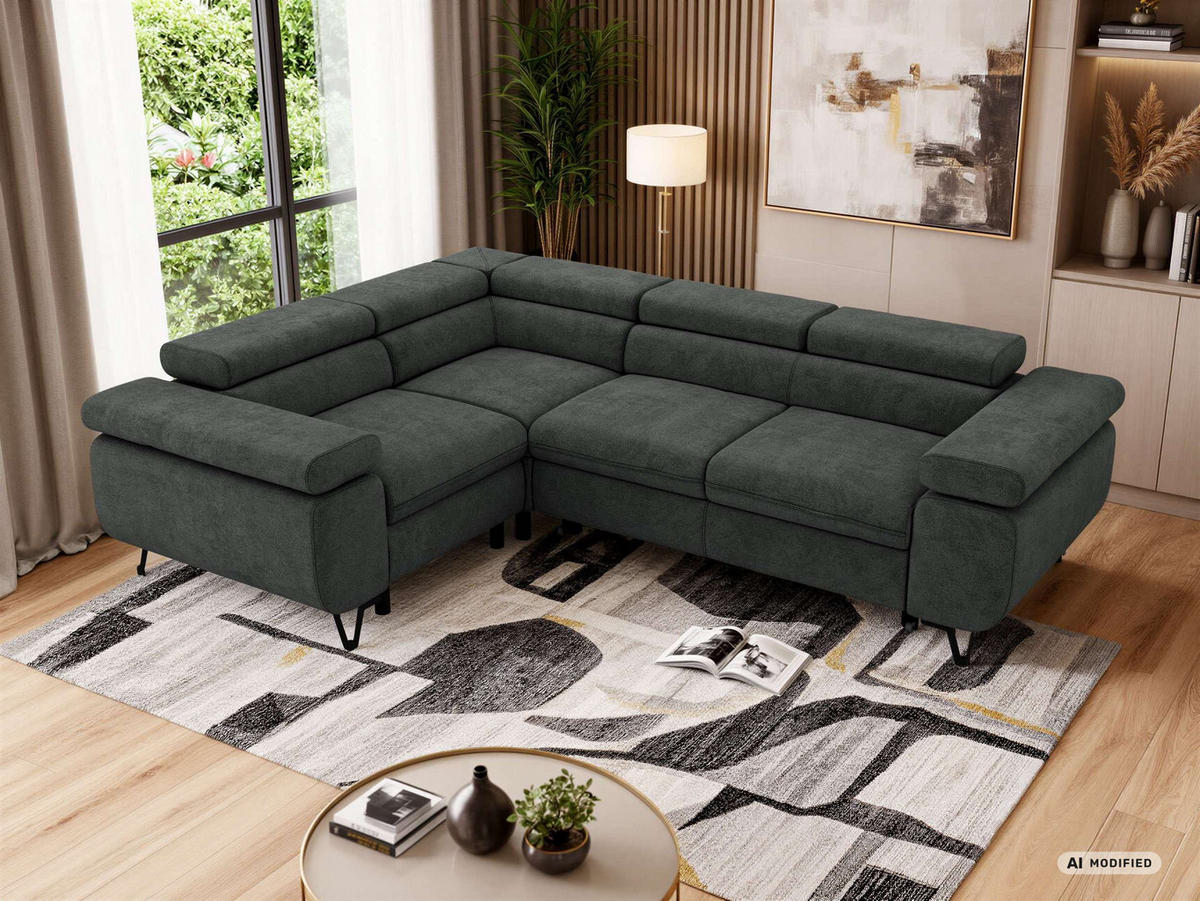 ECKSOFA FALCO L - Dunkelgrau Stukture - Links Seite - Dunkelgrau/Schwarz, Textil/Metall (197/268cm) - MKS
