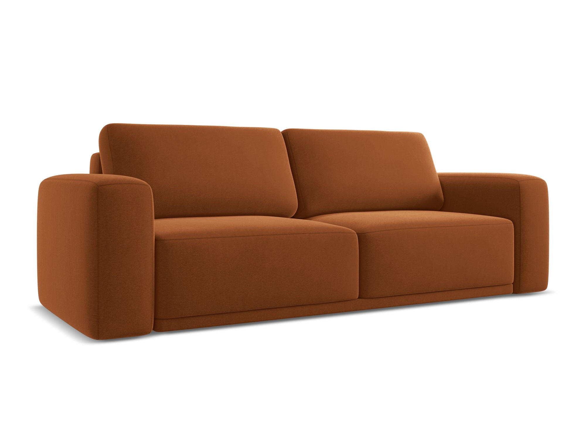 3-SITZER SOFA mit Schlaffunktion Samt Stoff Orange - Terra cotta/Schwarz, Kunststoff/Textil (242/91/100cm) - Makamii
