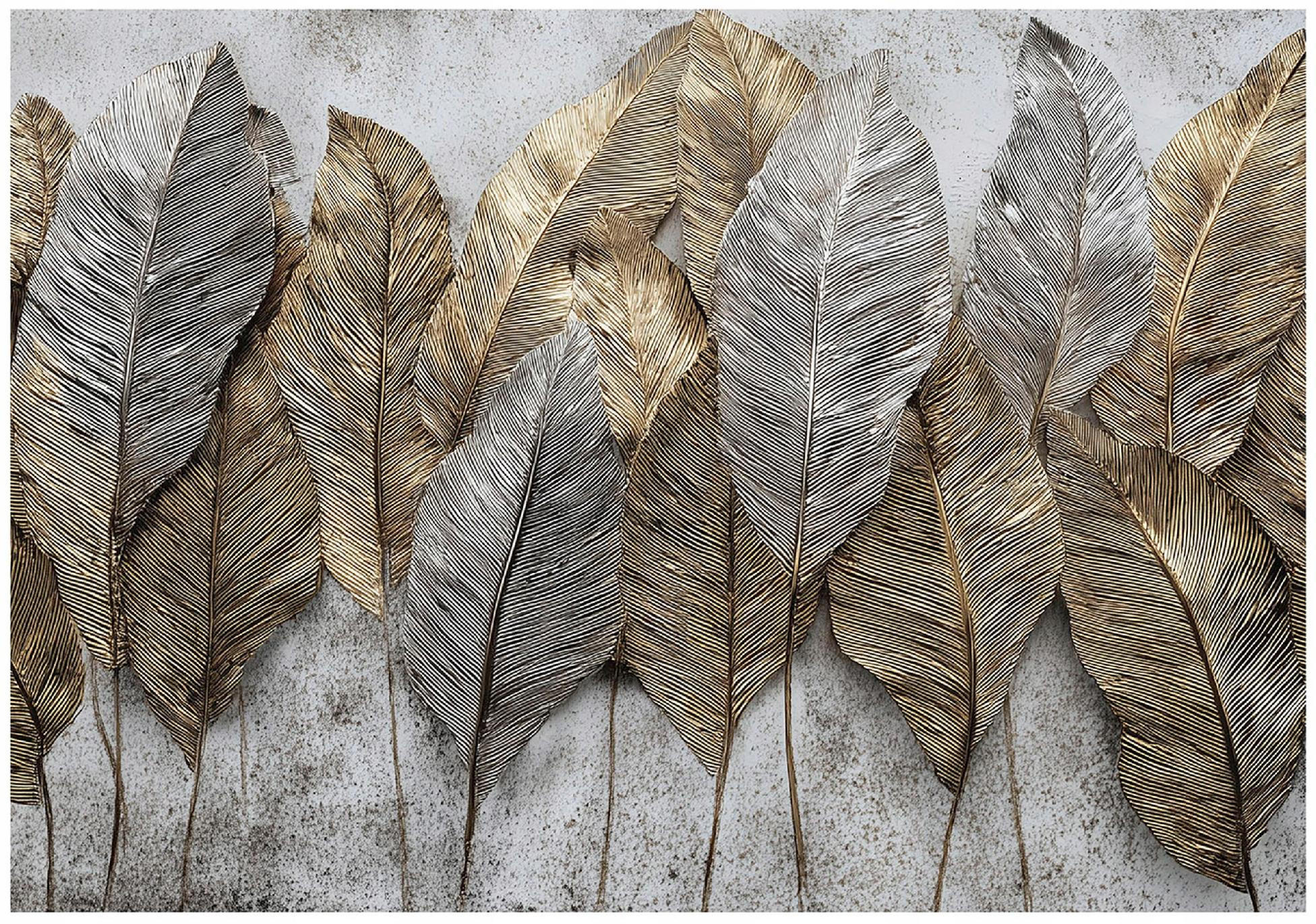 FOTOTAPETE Blätter Federn 3D Effekt Wohnzimmer 350x250 - Multicolor, Papier (350/250cm) - Wallarena