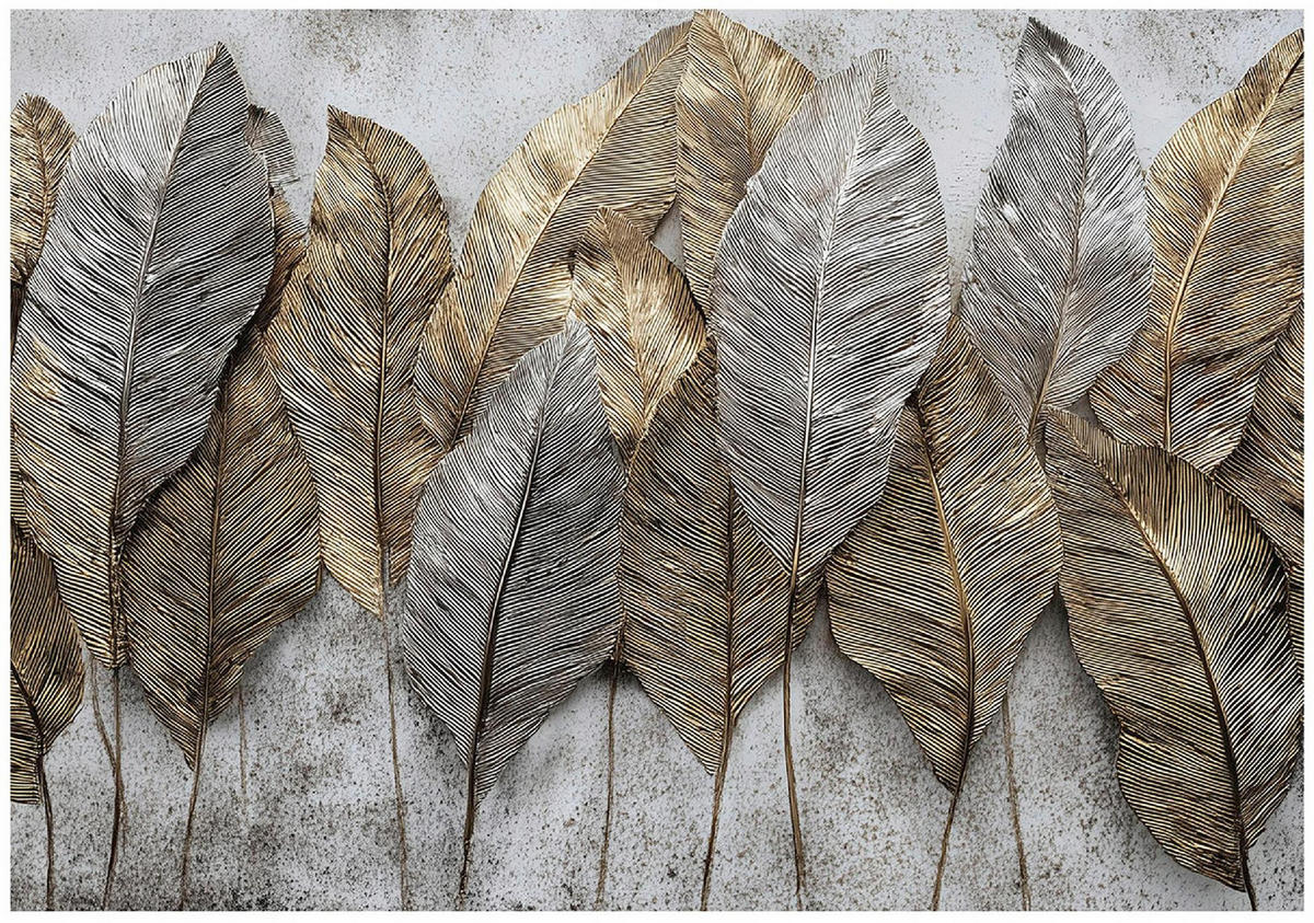 FOTOTAPETE Blätter Federn 3D Effekt Wohnzimmer 350x250 - Multicolor, Papier (350/250cm) - Wallarena